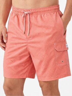 Peter Millar Seaside Collection Medallion Print Swim Trunks Coral Size Medium